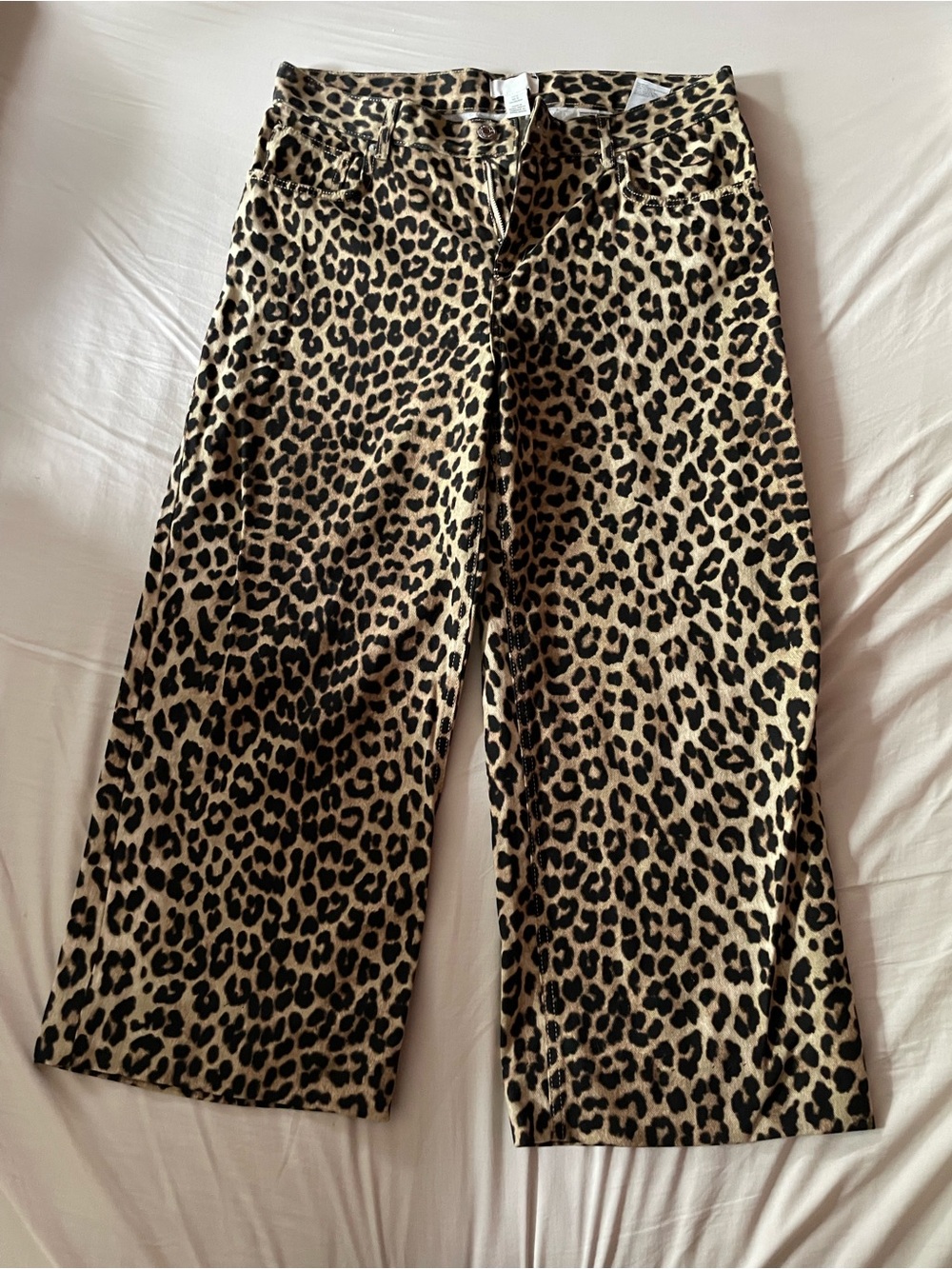H&M Leopard Print Wide Leg Pants - Black & Tan